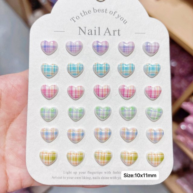Zhou Nailart Herz-Plaid-Nagel-Charms, 3D-Nagelkunst, Glänzend, 100 Stück - Bild 1