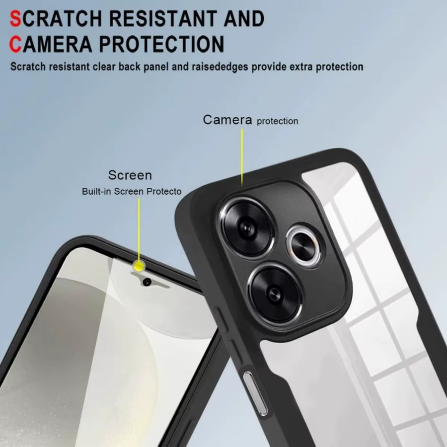 Stoßfeste 360 Grad Handyhülle für Xiaomi Redmi 13 4G 5G Note 13R mit integriertem Displayschutz und transparenter Rückseite in Schwarz und Transparent - Bild 2