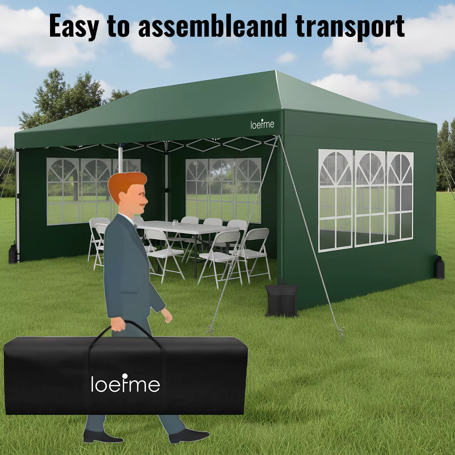 LOEFME Tragbares Gazebo-Zelt in Grün, B/T/H: 600 x 300 x 230 cm, wasserdicht und UV-beständig mit 4 Wänden - Bild 3