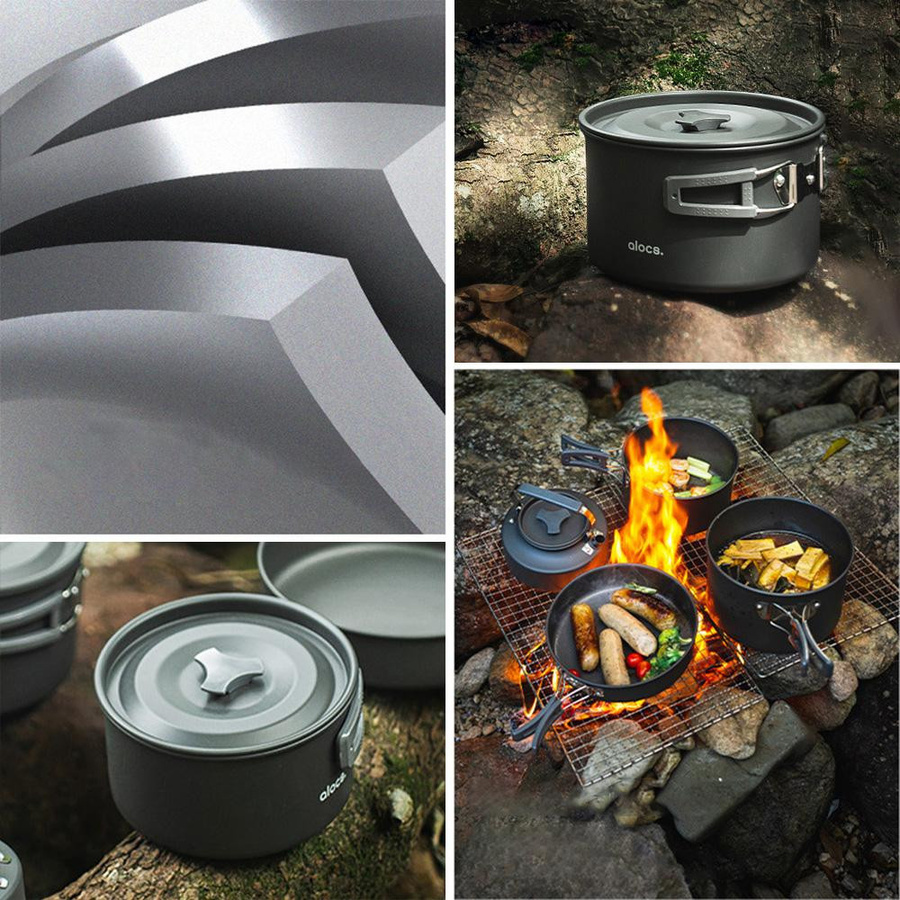 KaiSai Camping Kochtopf aus Aluminiumlegierung mit Klappgriff in Schwarz - Bild 2