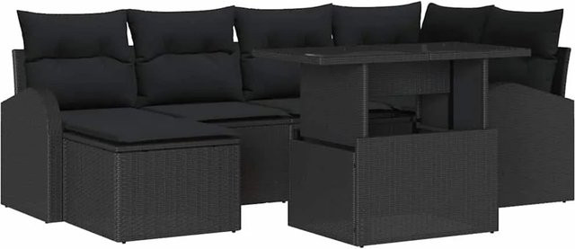 vidaXL Garten-Sofa-Set aus Poly-Rattan mit Speicherfunktion, 7-teilig, Schwarz - Bild 1