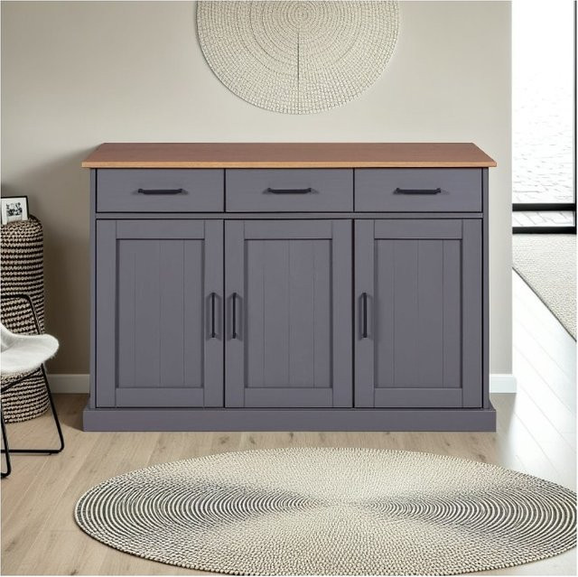 Inter Link Sideboard Forenzo aus Kiefer Massivholz in Grau, Landhausstil, B/H/L: 131 x 45 x 86 cm - Bild 1