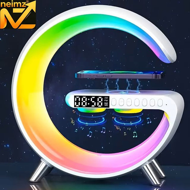 NEIMZ Sonnenaufgang-Simulations-Wecker mit Bluetooth-Lautsprecher, kabellosem Laden und App-Steuerung in Weiß - Bild 1
