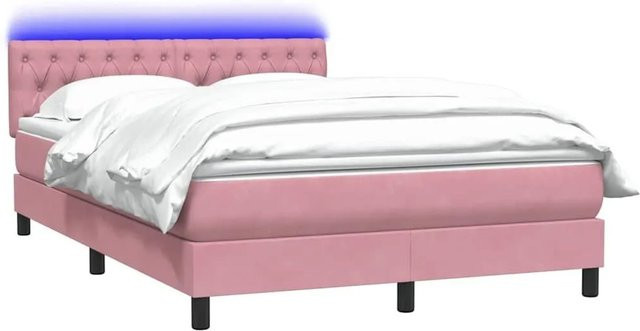 vidaXL Boxspringbett mit Matratze und LED in Rosa, Samt, B/T/H: 140 x 220 x 78 cm - Bild 1