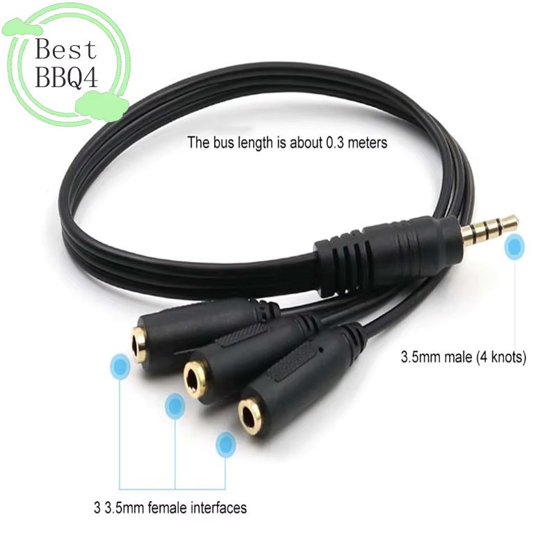 BBQ4 3-Wege-Audioadapter 3,5-mm-Klinken-Splitter von 1 Stecker auf 3 Buchsen in Schwarz - Bild 2