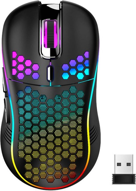 Kabellose Gaming-Maus mit RGB-Beleuchtung und ergonomischem Wabendesign in Schwarz, 2,4 GHz mit einstellbarer DPI - Bild 1