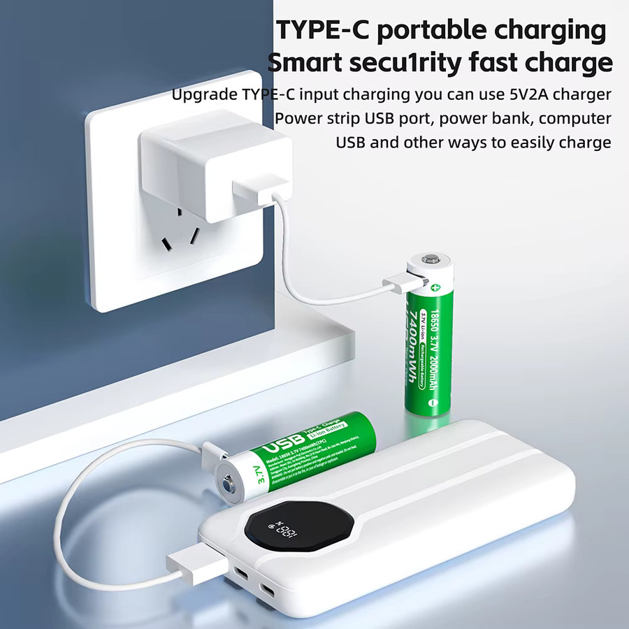 PUJIMAX Wiederaufladbare 18650 Lithium-Batterien mit Typ C Anschluss, 2000 mAh, 3,7 V, Farbe Grün - Bild 3