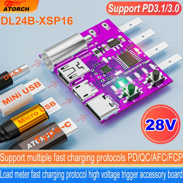 ATORCH Typ-C PD3.1 Schnellladeprotokoll 4-Draht-Testplatine 140W Spannungsmesser und Ladegerät-Alterungstester für DL24 Lasttester - Bild 1