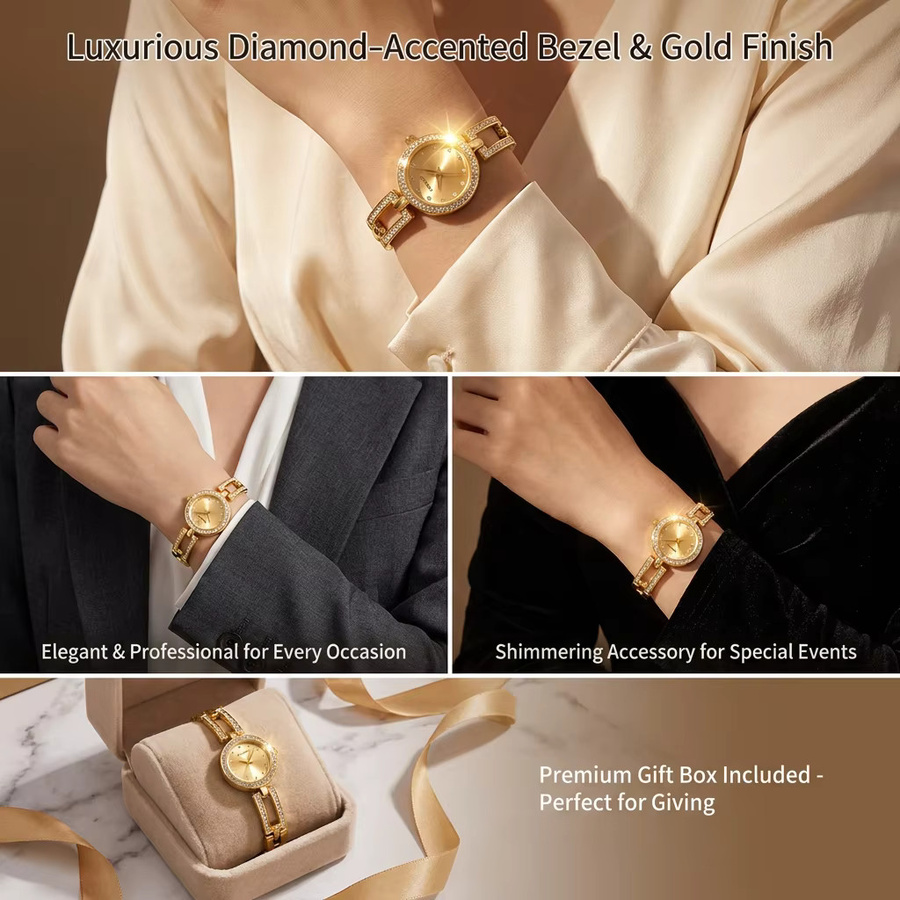 MEIRUIQI Armbanduhr Quarz, Gold, Legierung, Kristall, Damen - Bild 3