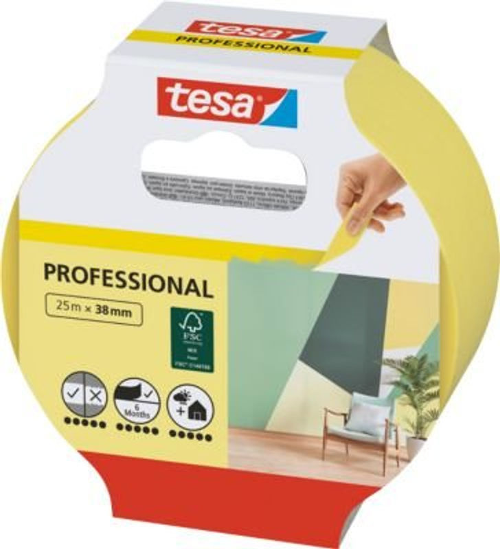tesa Malerband Professional Precision Indoor Kreppband Gelb, B: 38 mm, L: 25 m - Bild 2