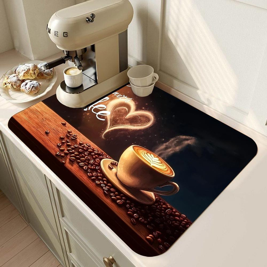 Absorbierende Kaffeemaschinen-Abtropfmatte von Karpetti mit rutschfester Gummiunterseite, schmutzabweisend für Küchenspüle und Arbeitsplatte, B/B/H: 80 x 50 cm - Bild 1