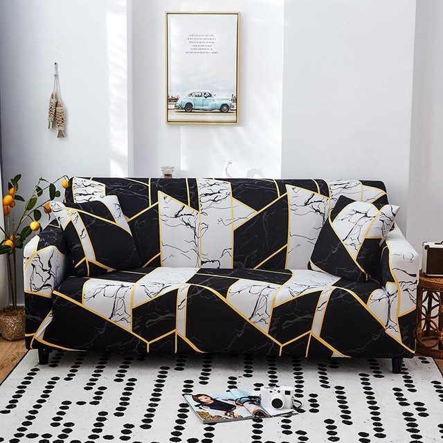 Hochelastischer Sofa-Vollbezug mit Grafikprint, kratzfest und schmutzabweisend, Farbe: Weiß, passend für 1- bis 4-Sitzer Sofas - Bild 1