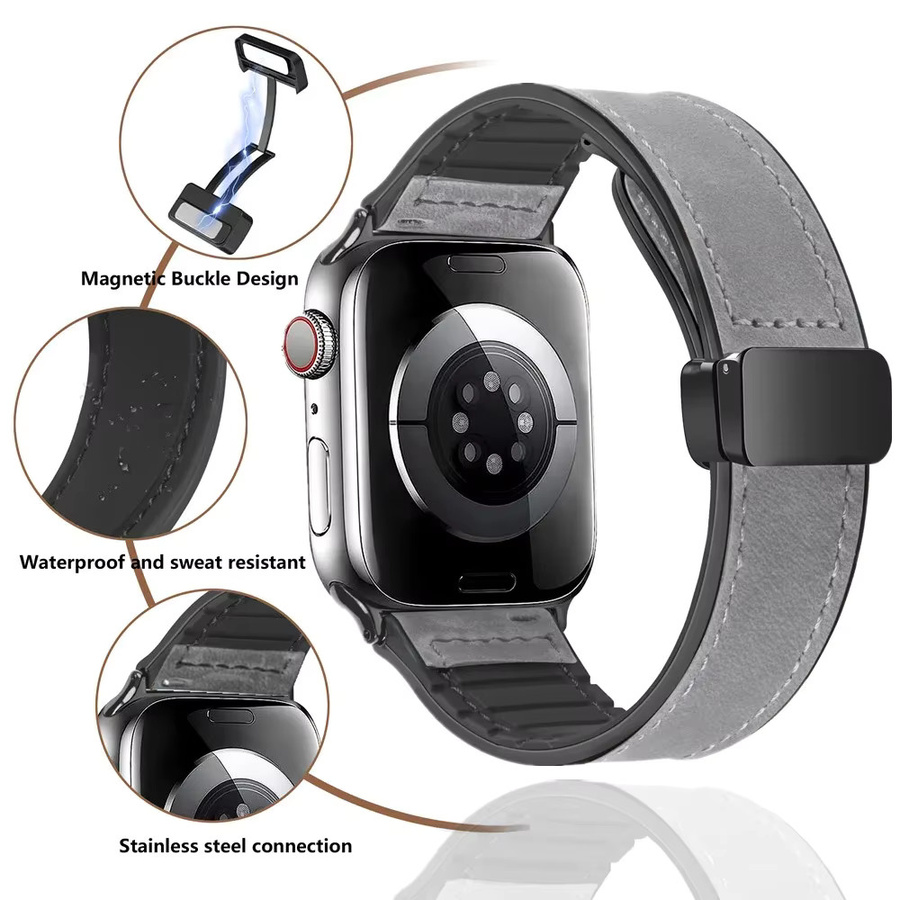 Uhrenarmband Silikon, Leder, Schwarz, Unisex - Bild 4