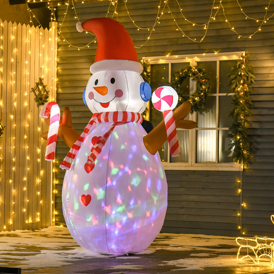 HOMCOM Aufblasbarer Schneemann mit rotierender Beleuchtung als Weihnachtsdeko für Garten und Party, weiß-rot, Höhe: 240 cm, Breite: 180 cm, Tiefe: 100 cm - Bild 2