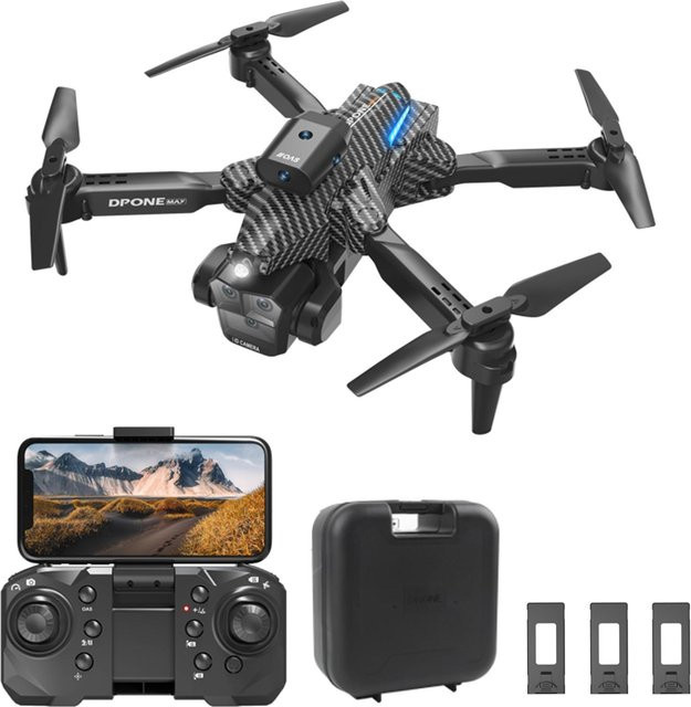 Musysh 4K Drohne mit Doppelkamera, faltbarer Headless-Quadrocopter mit Hindernisvermeidung und optischer Flusspositionierung, Gestenfotografie, Dunkelgrau, 3 Akkus - Bild 1