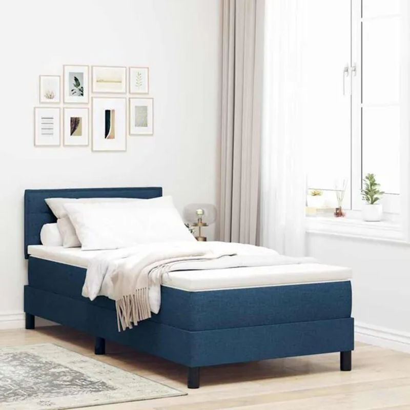 Vidaxl Boxspringbett mit Matratze und Kopfteil in Blau aus Stoff, B/T: 100 x 200 cm - Bild 1