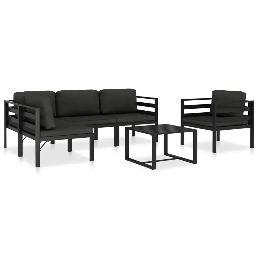 vidaXL 6-teiliges Garten-Lounge-Set in L-Form aus Aluminium mit Kissen in Anthrazit - Bild 2