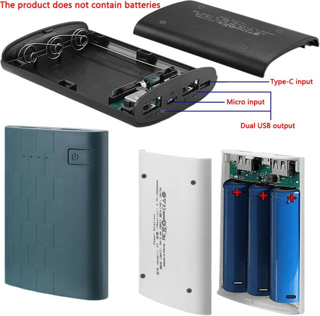 DIY Power Bank Gehäuse für 3x 18650 Batterien, 3,7 V Ladegehäuse ohne Löten, Farbe: Grün, B/T/H: 95 x 69 x 22 mm - Bild 1