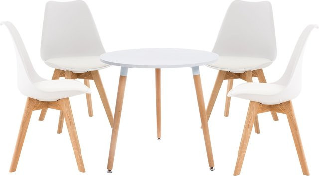 CLP Essgruppe Lansgar bestehend aus 4x Stuhl Linares und 1x Tisch Ansgar mit runder Tischplatte Durchmesser: 80 cm - Bild 1
