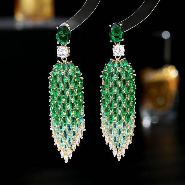Lucky Star Jewelry Quastenohrringe, Messing, Gold, Zirkonia, Smaragd, Damen, grün - Bild 1