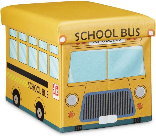 Relaxdays Spielzeugkiste School Bus aus Kunstleder, faltbar für das Kinderzimmer, B/T/H: 48 x 32 x 32 cm - Bild 1