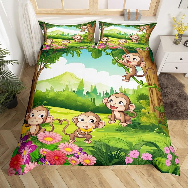 Lodestar Bettwäscheset mit Affen- und Bananenmotiv, Gelb/Mehrfarbig, B/H: 135 x 200 cm - Bild 1