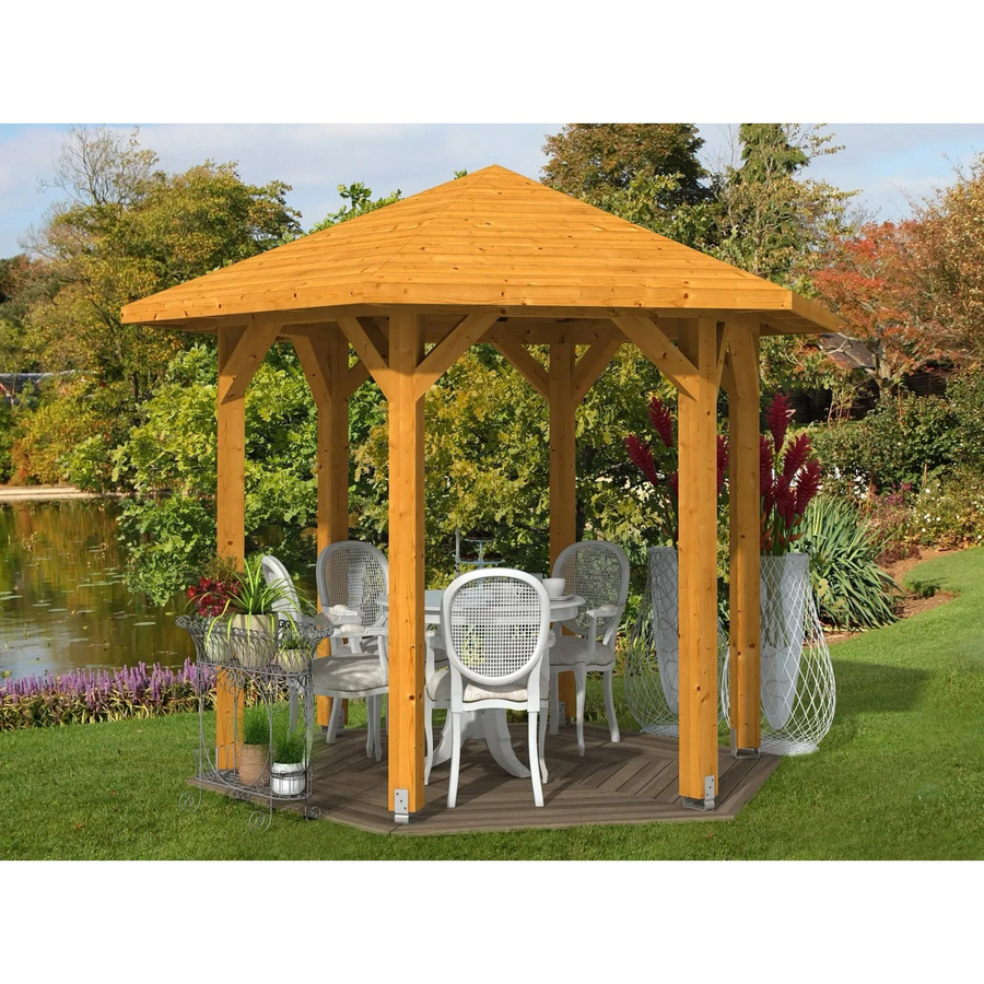 Skan Holz Pavillon Nancy 1 aus Leimholz in Eiche hell und Beige, B/T/H: 360 x 312 x 250 cm - Bild 2
