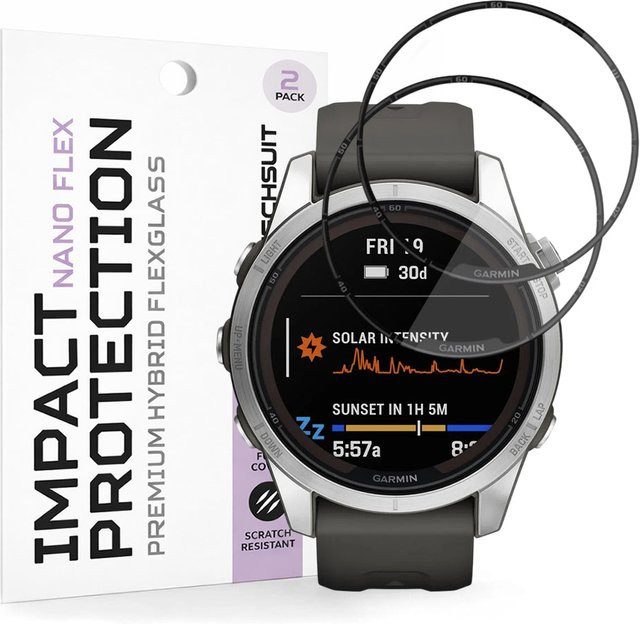 Techsuit Nano Flex Schutzfolie für Garmin Fenix 7S Pro Solar, Schwarz, Kunststoff, 2 Stück - Bild 1