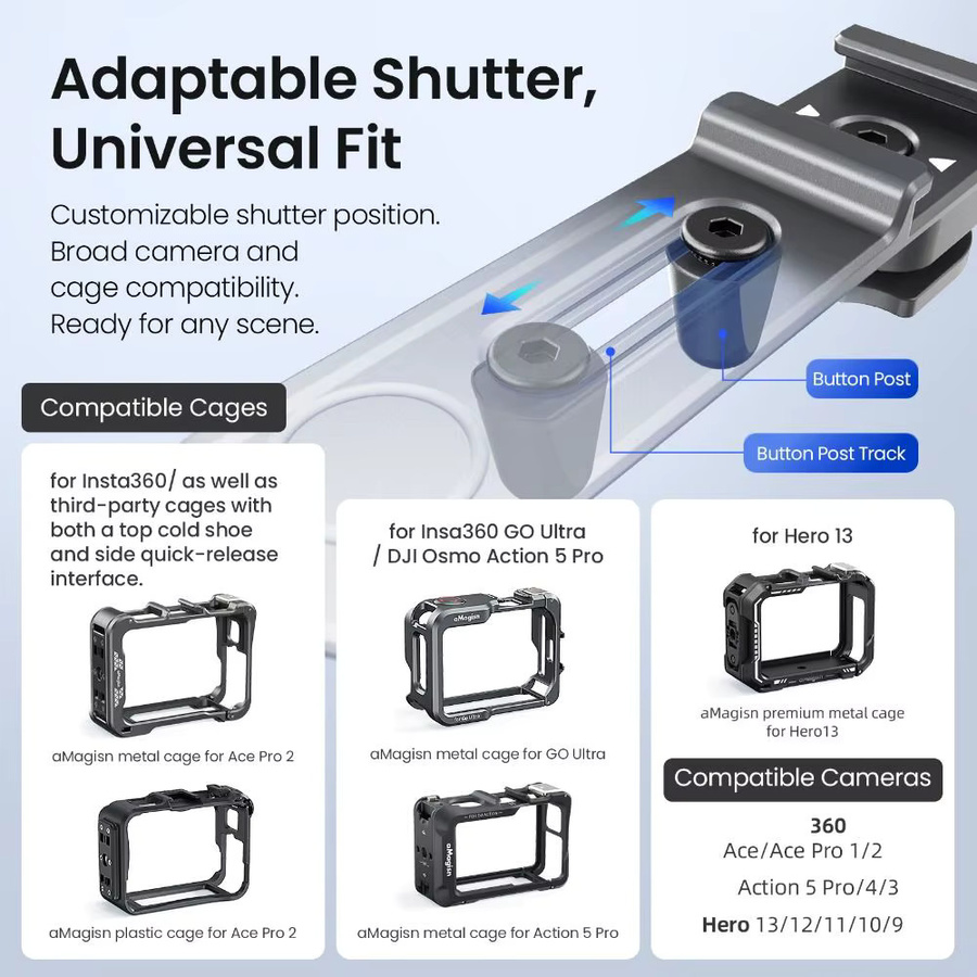 Xplorer Grip Kit Quick Release Vlog Halter aus Aluminiumlegierung für DJI Action 5 Pro, 4, 3 und Insta360 Ace Pro 2 oder GO Ultra, Schwarz - Bild 5