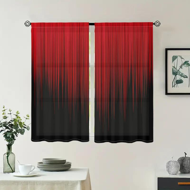 2er-Set halbdunkle Vorhänge mit rot-schwarzem Streifenmuster von Household supplies MH, Breite: 150 cm, Höhe: 166 cm - Bild 2