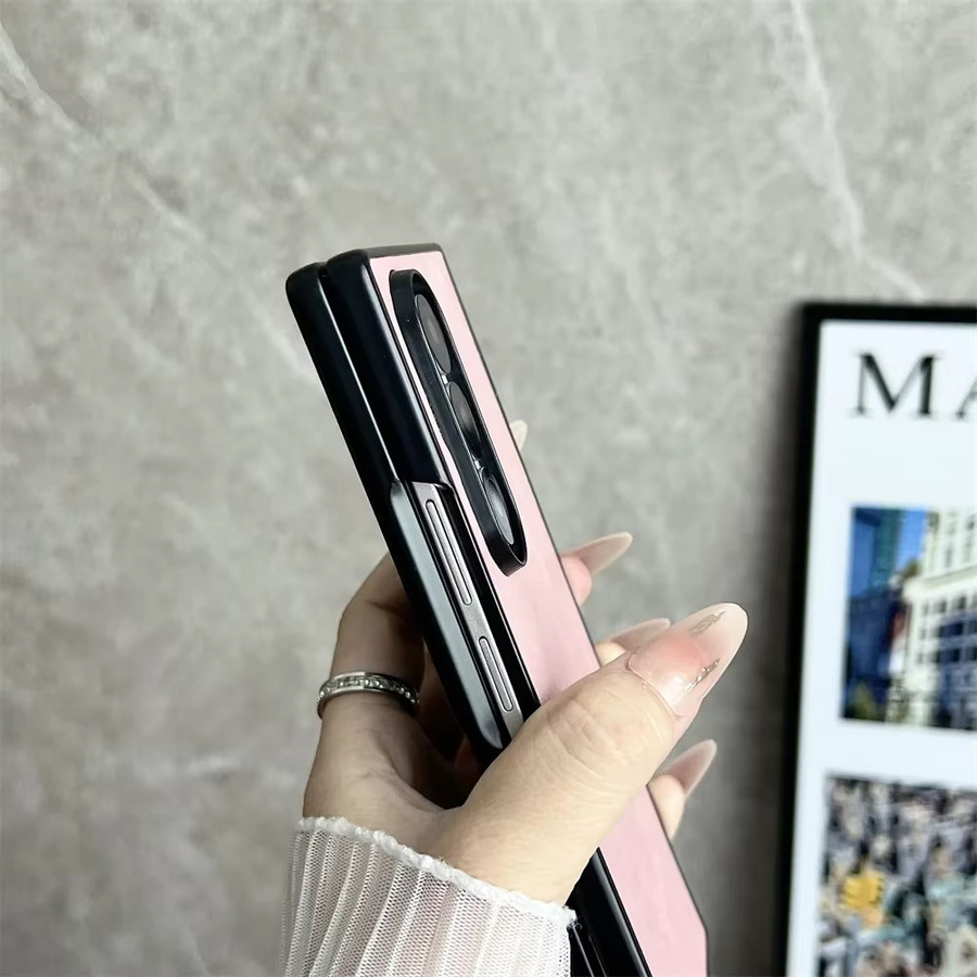 Samsung Galaxy Z Fold 7 6 5 4 Handyhülle aus klassischem Leder mit Magnetabdeckung und Displayschutzfolie aus gehärtetem Glas in Braun oder Pink - Bild 2