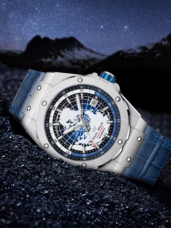 Welly Merck Armbanduhr, Automatik, Edelstahl, Leder, Schwarz, Herren - Bild 2