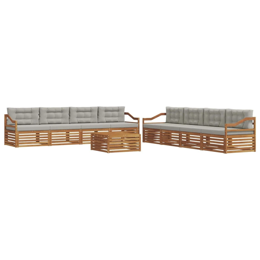 vidaXL Outdoor-Sofagarnitur 9-tlg. aus massivem Akazienholz mit Kissen in Natur und Hellgrau - Bild 2