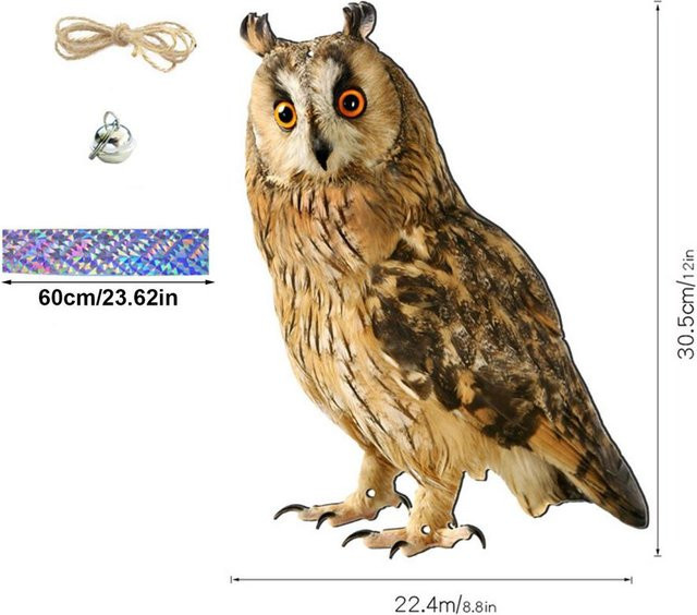 Kreative Eulen-Vogelscheuche als Windspiel mit Glocken zur Vogelabwehr in Braun aus Kunststoff - Bild 1