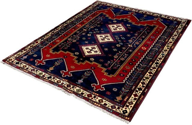 PersaTepp Afshar Teppich handgeknüpft aus Schurwolle und Baumwolle in Beige und Blau, Breite: 165 cm, Höhe: 210 cm, Tiefe: 1 cm - Bild 1