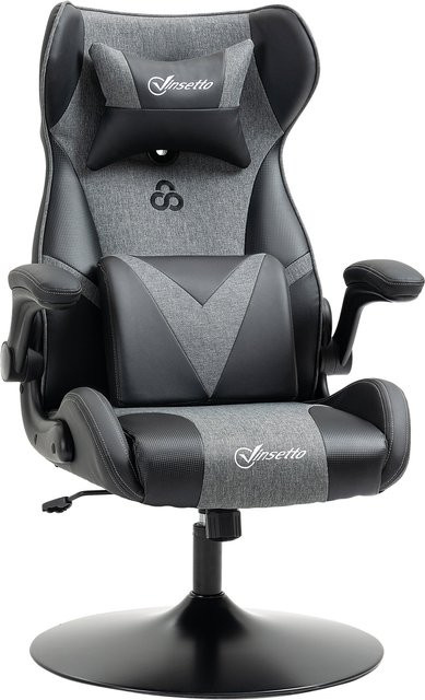 Vinsetto Gaming Stuhl Ergonomischer Gamer Sessel mit Wippfunktion in Schwarz und Grau aus Kunstleder und Leinenoptik - Bild 1