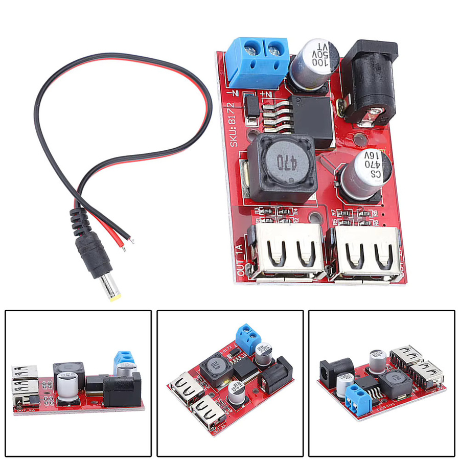 DC-DC Abwärtswandler Modul Doppel USB Ladung 5V 3A mit Draht für Fahrzeug und Solar Controller, Rot - Bild 2
