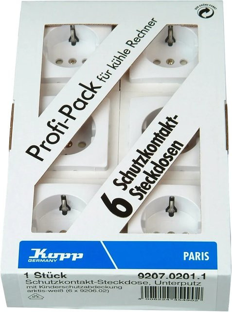 Kopp Steckdose 1-fach Paris Arktisweiß 6er Pack mit Kinderschutz - Bild 1