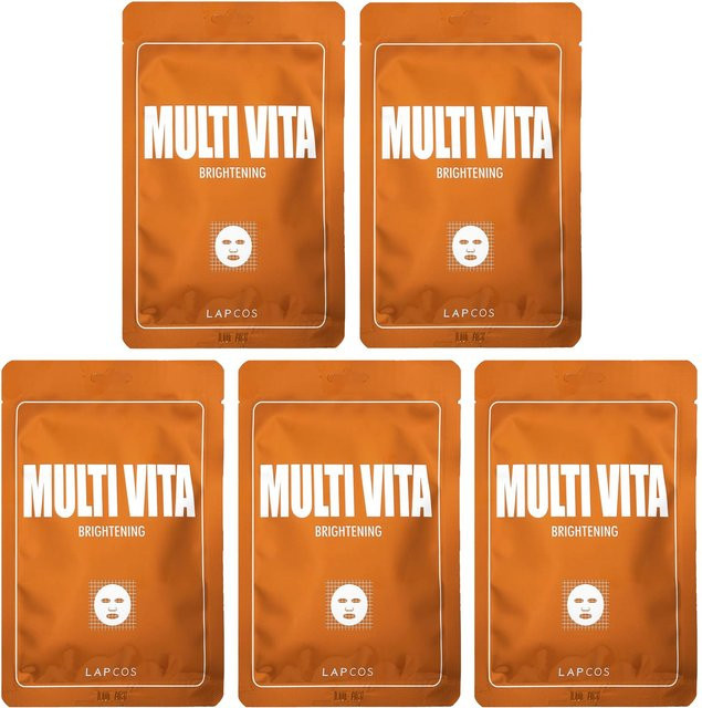 Lapcos Multi Vita Brightening Beauty Tuchmasken-Set, 5 x 25 ml, Niacinamid, Vitamin C - Bild 1