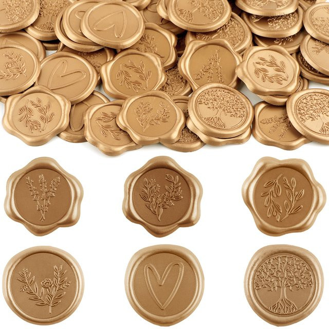 30 selbstklebende Wachssiegel Aufkleber in Gold mit Olivenzweig-Design für Hochzeits-Einladungen und Umschläge - Bild 1