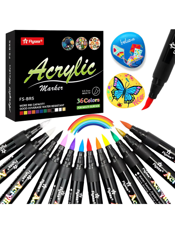Kolorowys Acryl-Farbmarker Set mit Pinselspitze für Textilien, Leinwand, Glas und Holz, Multicolour - Bild 6