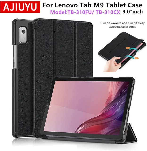 Lenovo Tablet Hülle für Tab M9 TB-310FU TB-310XC aus PU-Leder mit magnetischem Klappständer und automatischer Aufweckfunktion in Schwarz - Bild 1