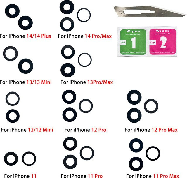 JIARUILA Ersatz Kamera-Glaslinse inklusive Kleber für iPhone 11 Pro Max 14 Plus 13 12 Mini Reparaturset - Bild 1