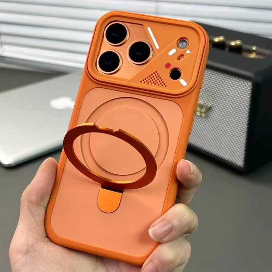 Lolozzx Matte Soft-Frame-Hülle mit MagSafe-Halterung für iPhone, stoßfeste Panzerhülle in Weiß und Orange - Bild 2