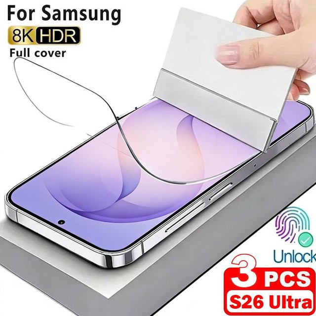 3 Stück HD Hydrogel-Displayschutz Folie für Samsung Galaxy S26 Ultra S25 S24 S23 S22 S21 S20 Ultra Plus Transparent Weiß - Bild 1