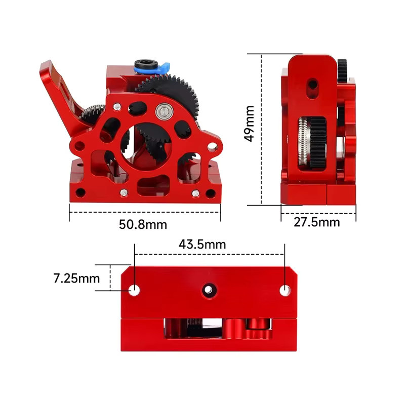 HGX LITE Doppelzahnrad-Extruder aus Hartstahl mit Hochgeschwindigkeitsmotor für 3D-Drucker wie CR10, CR 10S, Ender3 V2 und VORON in Rot - Bild 3