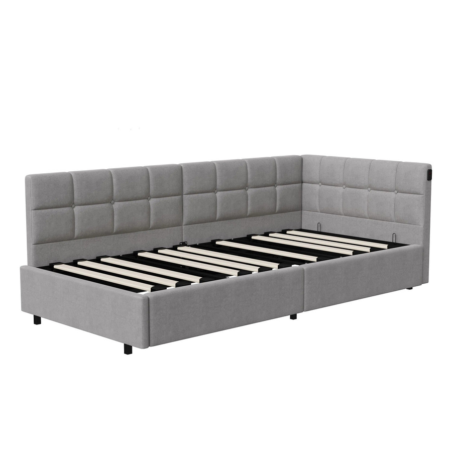 PXloue Tagesbett als Schlafsofa in Grau mit LED-Beleuchtung, USB-Ladestation und Stauraum, B/T/H: 90 x 200 x 75 cm - Bild 2