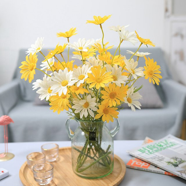 5 Stück künstliche Seiden-Gänseblümchen in Rosa für Brautstrauß, Hochzeit und Dekoration von Vase oder Garten - Bild 1