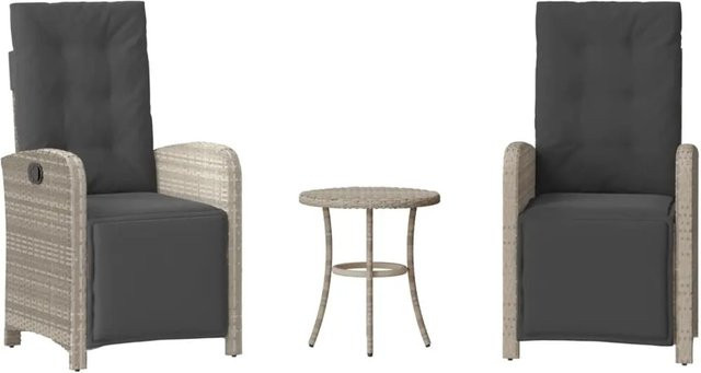 vidaXL 3-teiliges Bistro-Set aus PE-Rattan in Hellgrau mit Kissen für Garten, Hinterhof oder Balkon - Bild 1