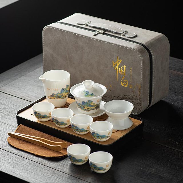 Baifenbai Home Furnishing Kung Fu Teegeschirr Set aus jadeweißem Porzellan inklusive Gaiwan und Teetassen in Weiß - Bild 1